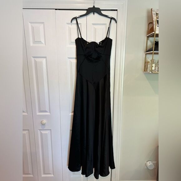 House of CB Anabella Dress—Long Black Formal Corset Tie Contemporary Chic - Picture 9 of 10